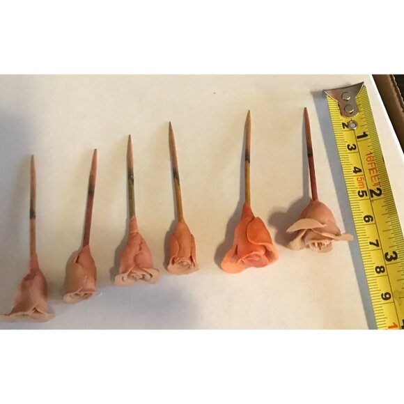 Handcrafted Clay Rose Cupcake Toppers On Toothpicks 2 1/2" Set of 6 - Picture 6 of 6